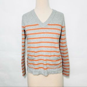 Rag & Bone V-Neck Orange and Gray Striped Sweater Cotton Cashmere Blend